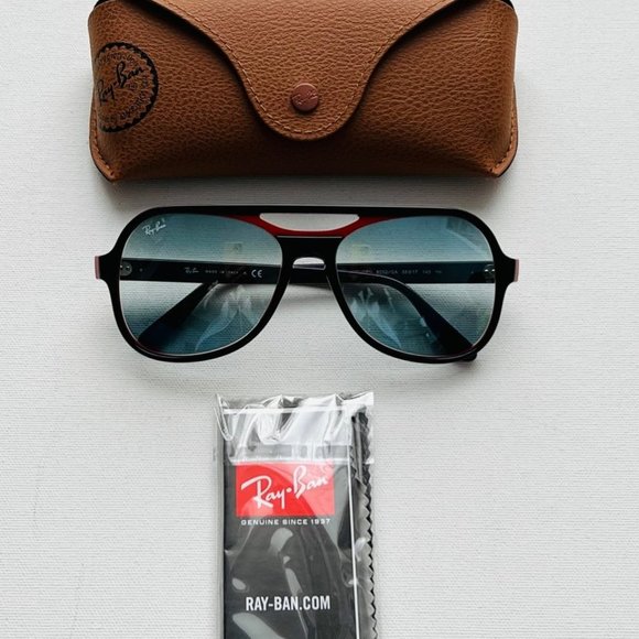 Ray-Ban RB4357 Powderhorn  Aviator Sunglasses Red / Black - Picture 3 of 6